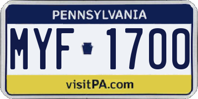 PA license plate MYF1700