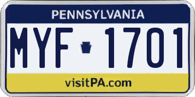 PA license plate MYF1701
