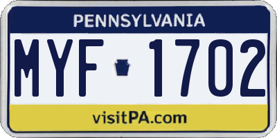 PA license plate MYF1702