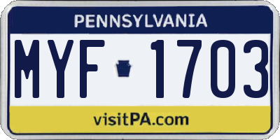 PA license plate MYF1703