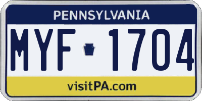 PA license plate MYF1704