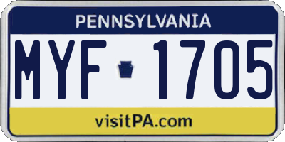 PA license plate MYF1705