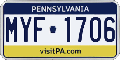 PA license plate MYF1706