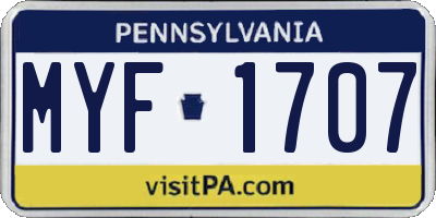 PA license plate MYF1707