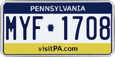 PA license plate MYF1708
