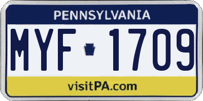 PA license plate MYF1709
