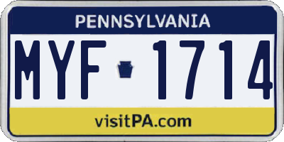 PA license plate MYF1714