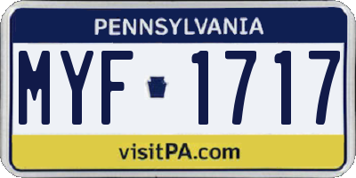 PA license plate MYF1717