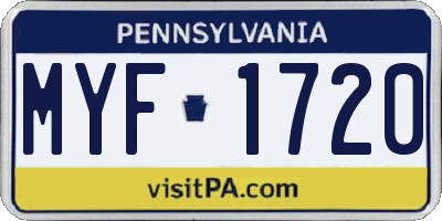 PA license plate MYF1720
