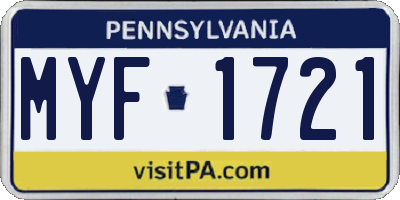 PA license plate MYF1721