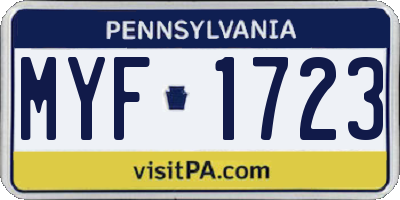 PA license plate MYF1723
