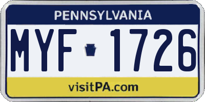 PA license plate MYF1726