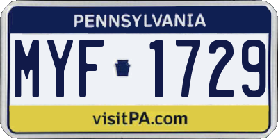 PA license plate MYF1729