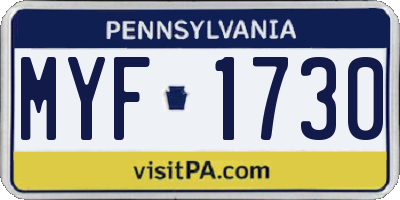 PA license plate MYF1730