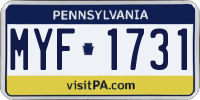 PA license plate MYF1731