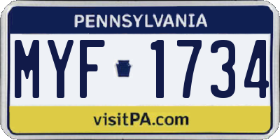 PA license plate MYF1734
