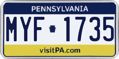 PA license plate MYF1735