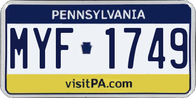PA license plate MYF1749