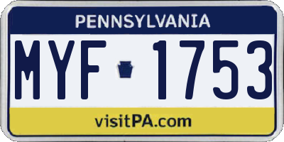 PA license plate MYF1753