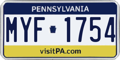 PA license plate MYF1754