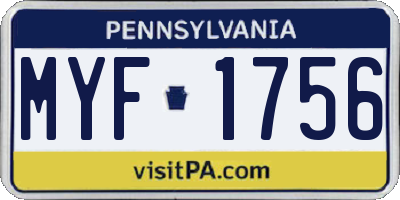 PA license plate MYF1756
