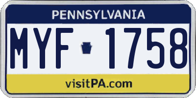 PA license plate MYF1758