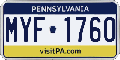 PA license plate MYF1760