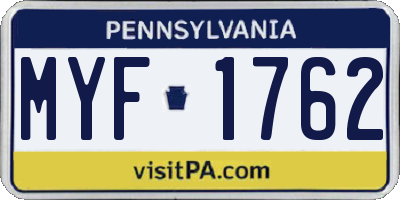 PA license plate MYF1762