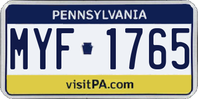PA license plate MYF1765