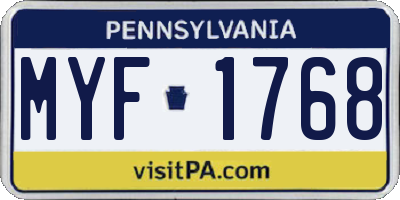 PA license plate MYF1768