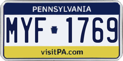 PA license plate MYF1769
