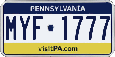 PA license plate MYF1777