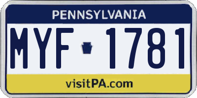 PA license plate MYF1781