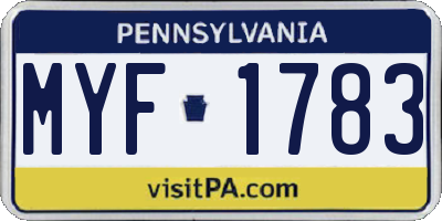 PA license plate MYF1783