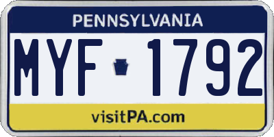 PA license plate MYF1792