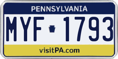 PA license plate MYF1793