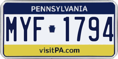 PA license plate MYF1794