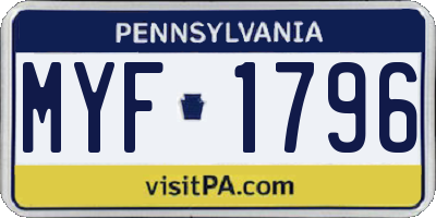 PA license plate MYF1796