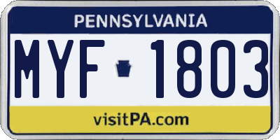 PA license plate MYF1803