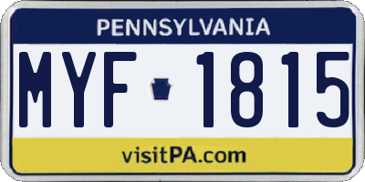 PA license plate MYF1815