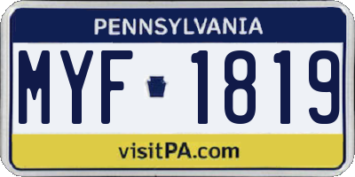 PA license plate MYF1819