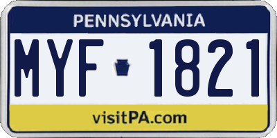 PA license plate MYF1821