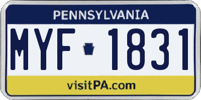PA license plate MYF1831