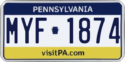 PA license plate MYF1874
