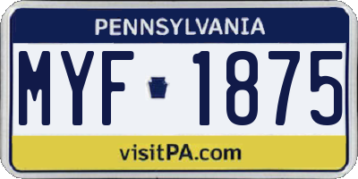 PA license plate MYF1875
