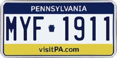 PA license plate MYF1911
