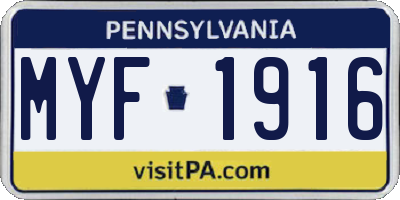 PA license plate MYF1916
