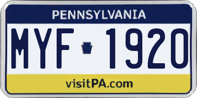 PA license plate MYF1920