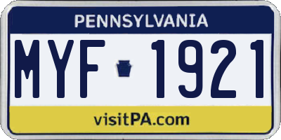 PA license plate MYF1921