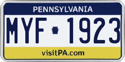 PA license plate MYF1923